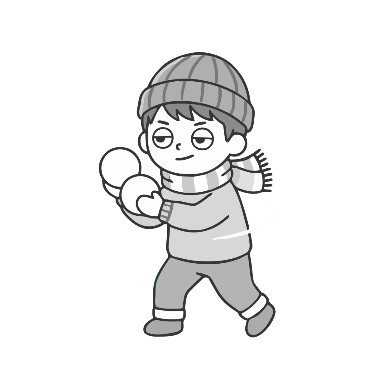 雪合戦をする男の子のイラスト（モノクロ）