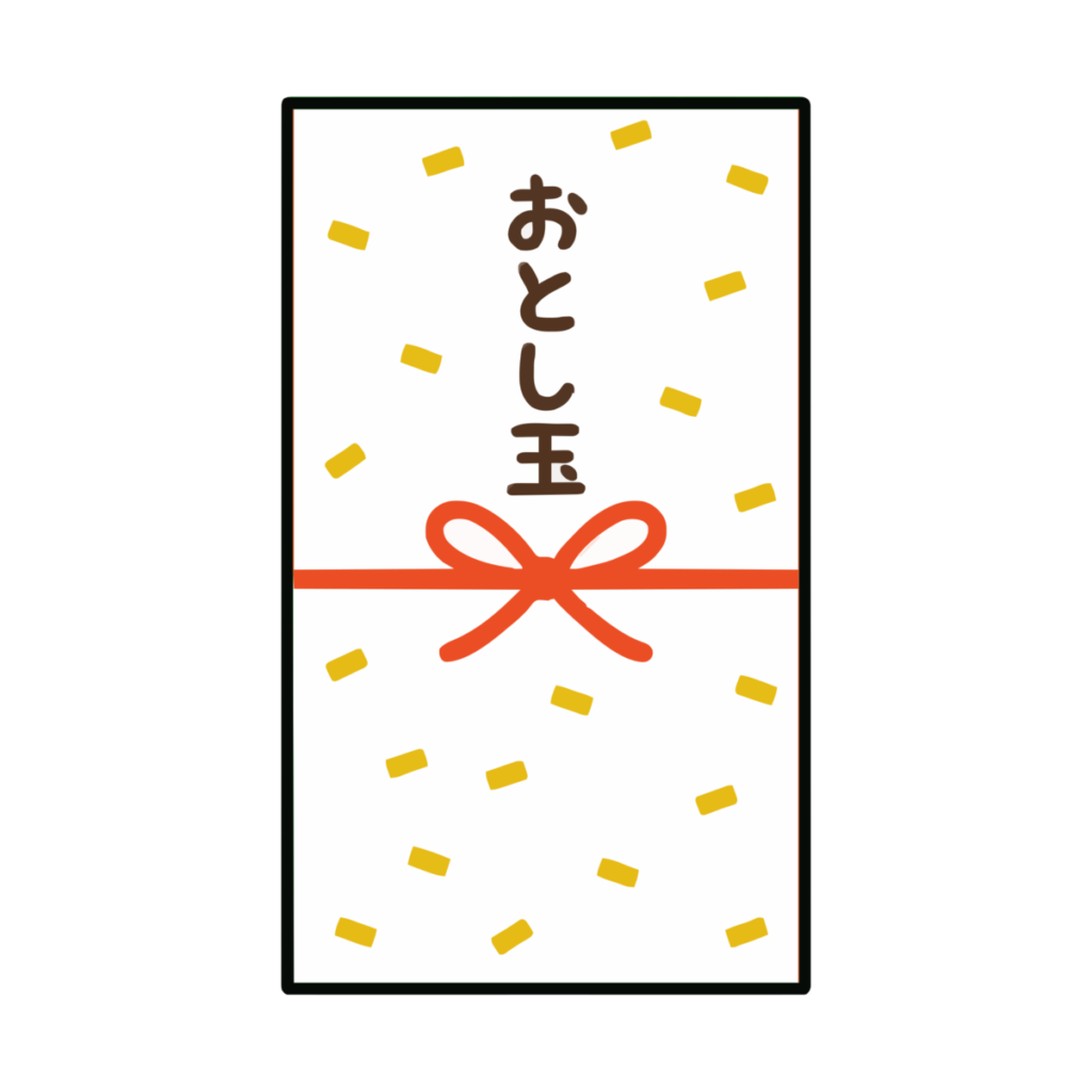 お年玉袋（白・金の紙ふぶき）のイラスト無料ダウンロード（カラー）