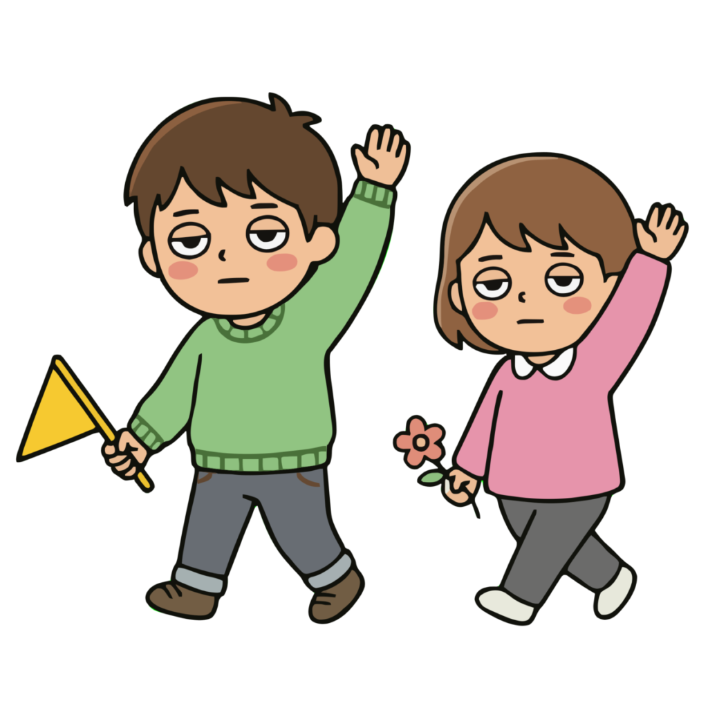 横断歩道を渡る兄妹のイラスト（カラー）