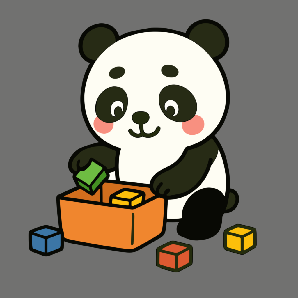 お片付けするパンダのイラスト無料ダウンロード（カラー）