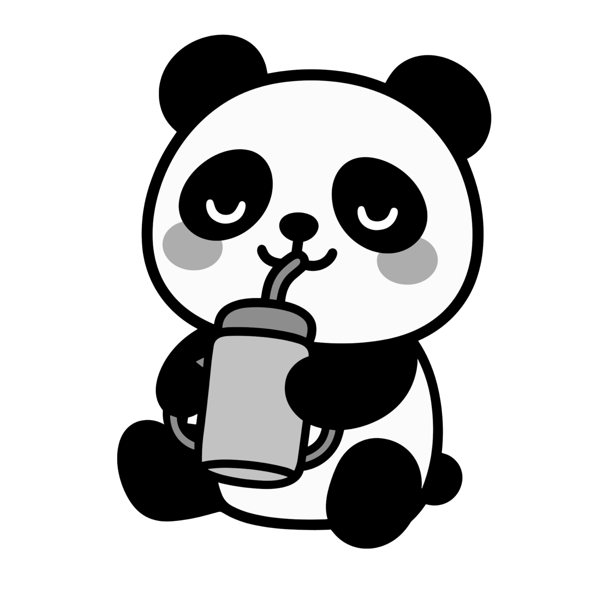 水筒を飲むパンダのイラスト無料ダウンロード（モノクロ）