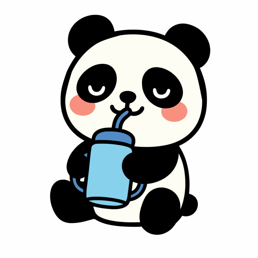 水筒を飲むパンダのイラスト無料ダウンロード（カラー）