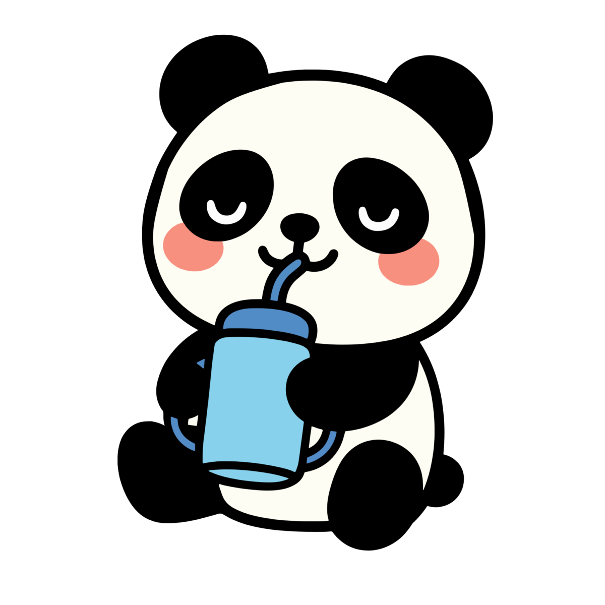 水筒を飲むパンダのイラスト無料ダウンロード（カラー）