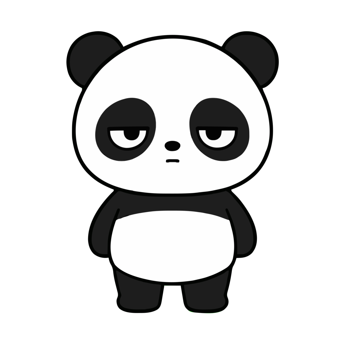 かわいいパンダのイラスト（正面・全身）（モノクロ）