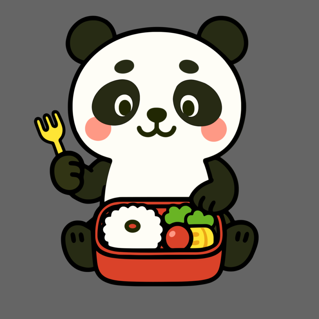 パンダがお弁当を食べるのイラスト無料ダウンロード（カラー）