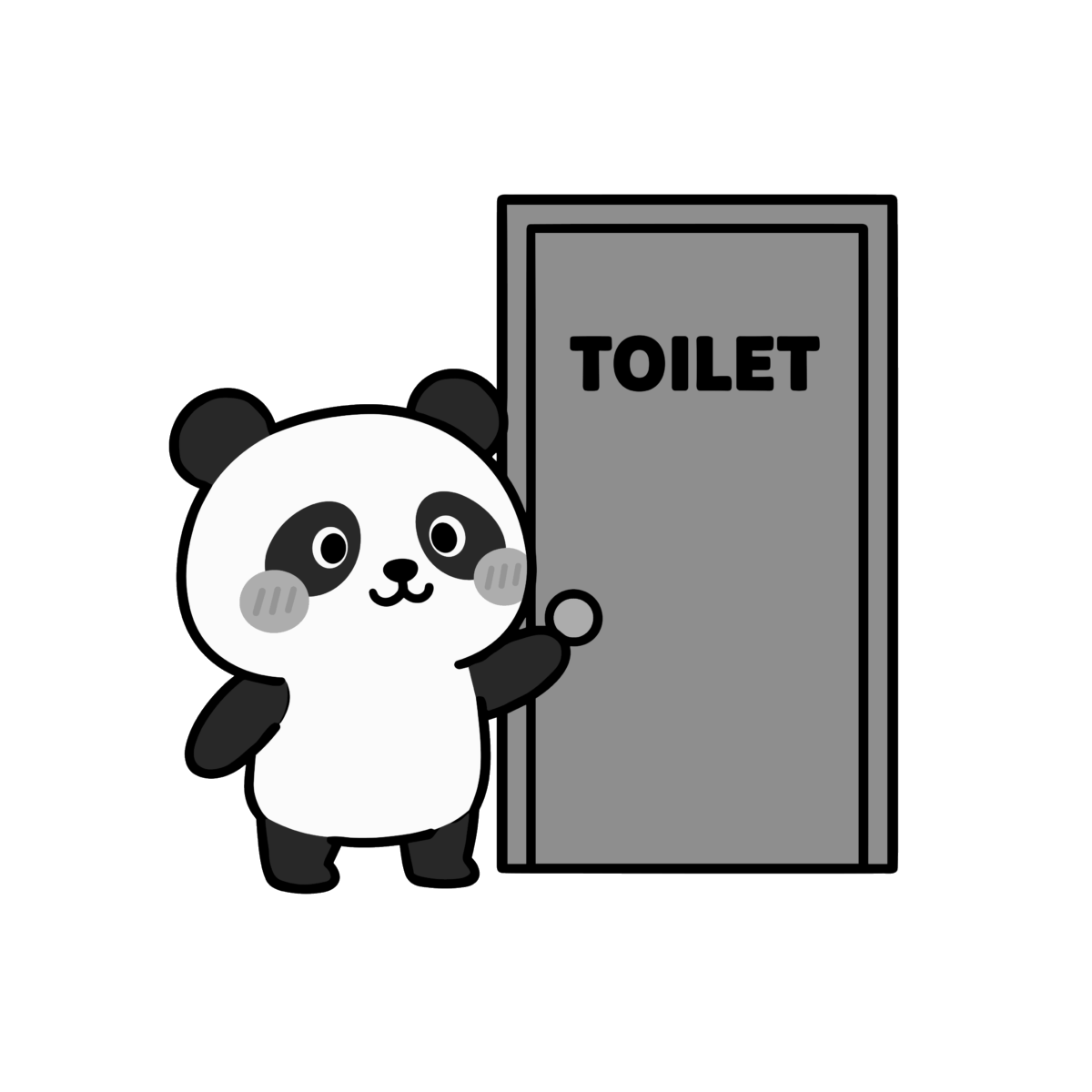 パンダのトイレのイラスト無料ダウンロード（モノクロ）