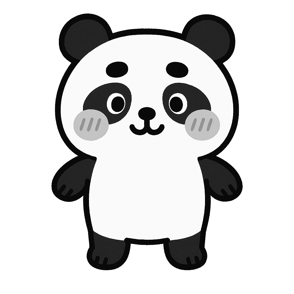 かわいいパンダのイラスト無料ダウンロード（モノクロ）