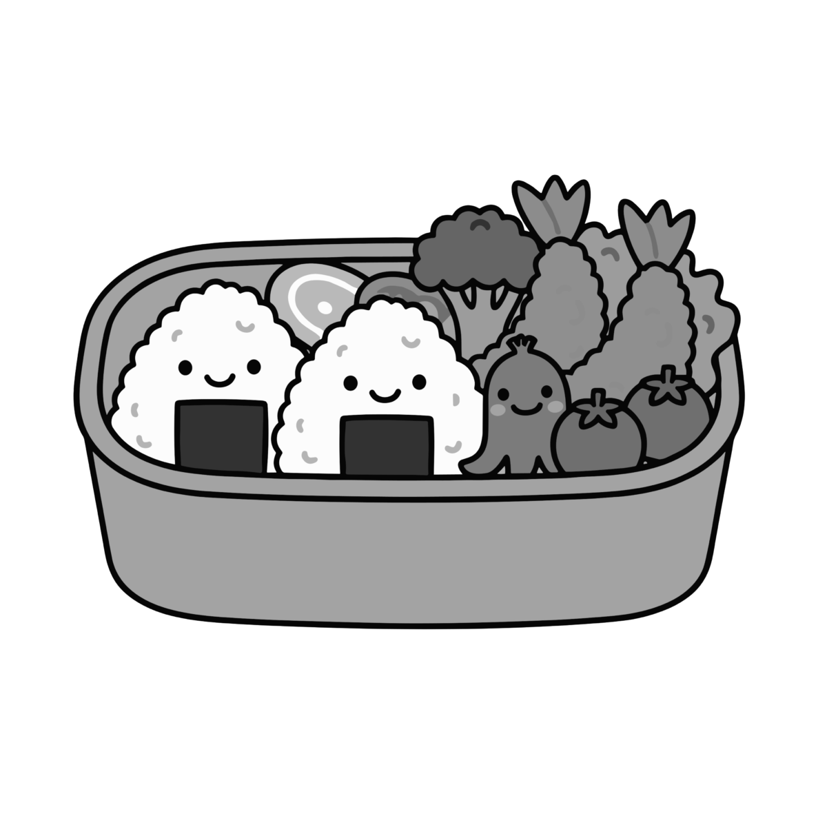 簡単ピクニック弁当のイラスト無料ダウンロード（モノクロ）