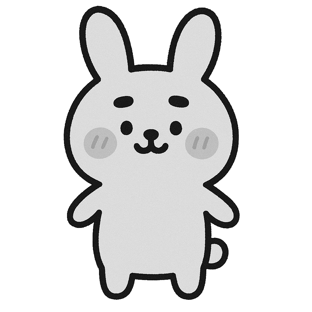 ゆるいピンクうさぎのイラスト無料ダウンロード（モノクロ）