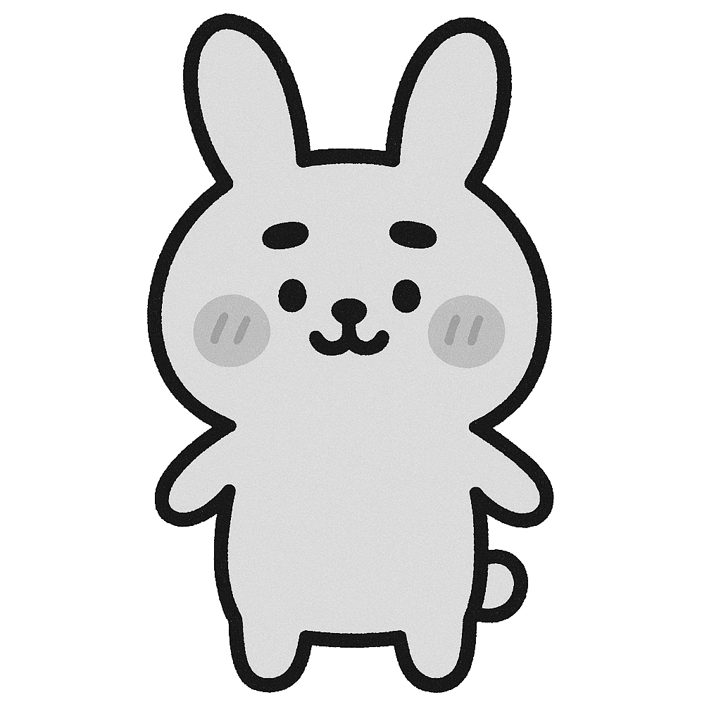 ゆるいピンクうさぎのイラスト無料ダウンロード(モノクロ)