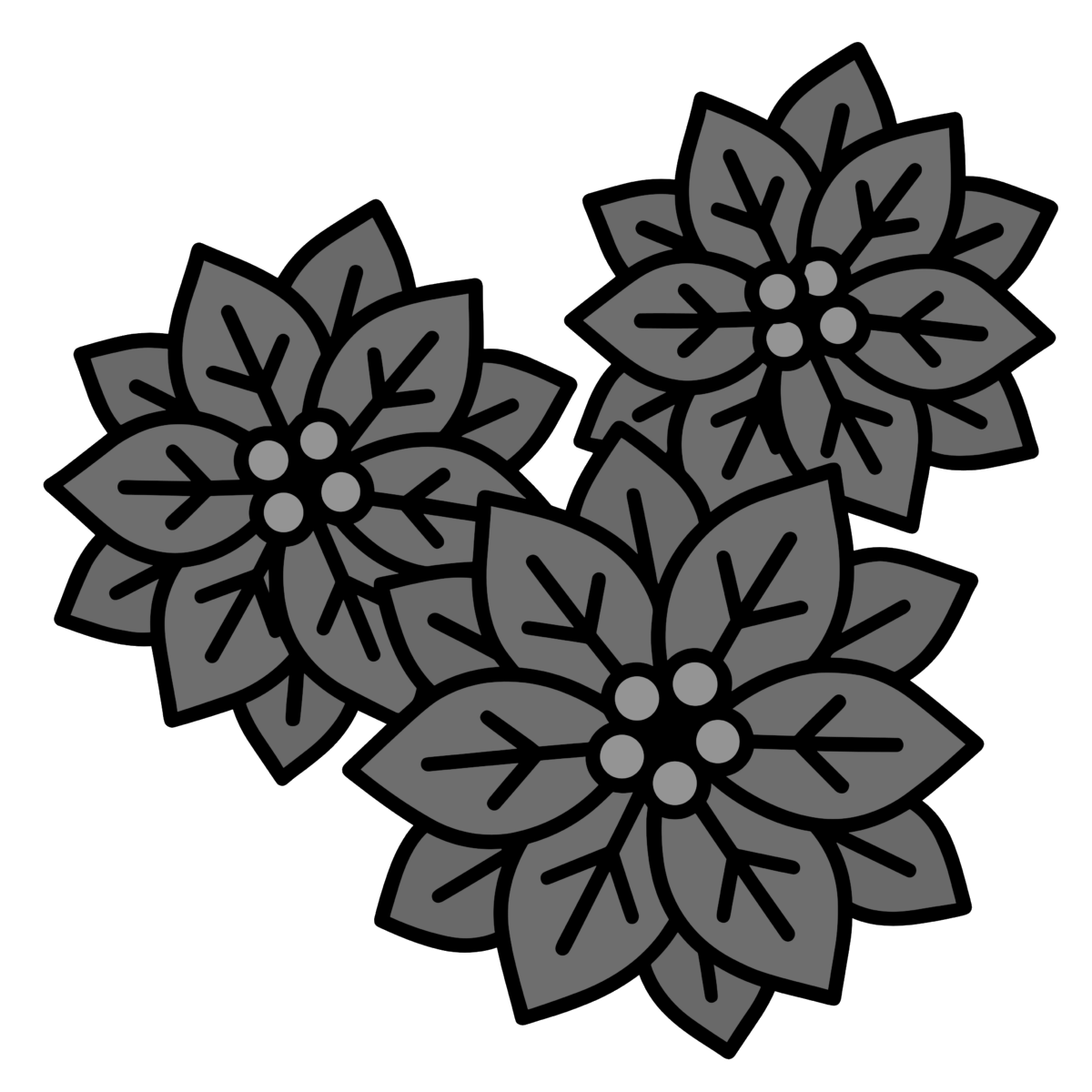クリスマスのポインセチアの花のイラスト無料ダウンロード（モノクロ）