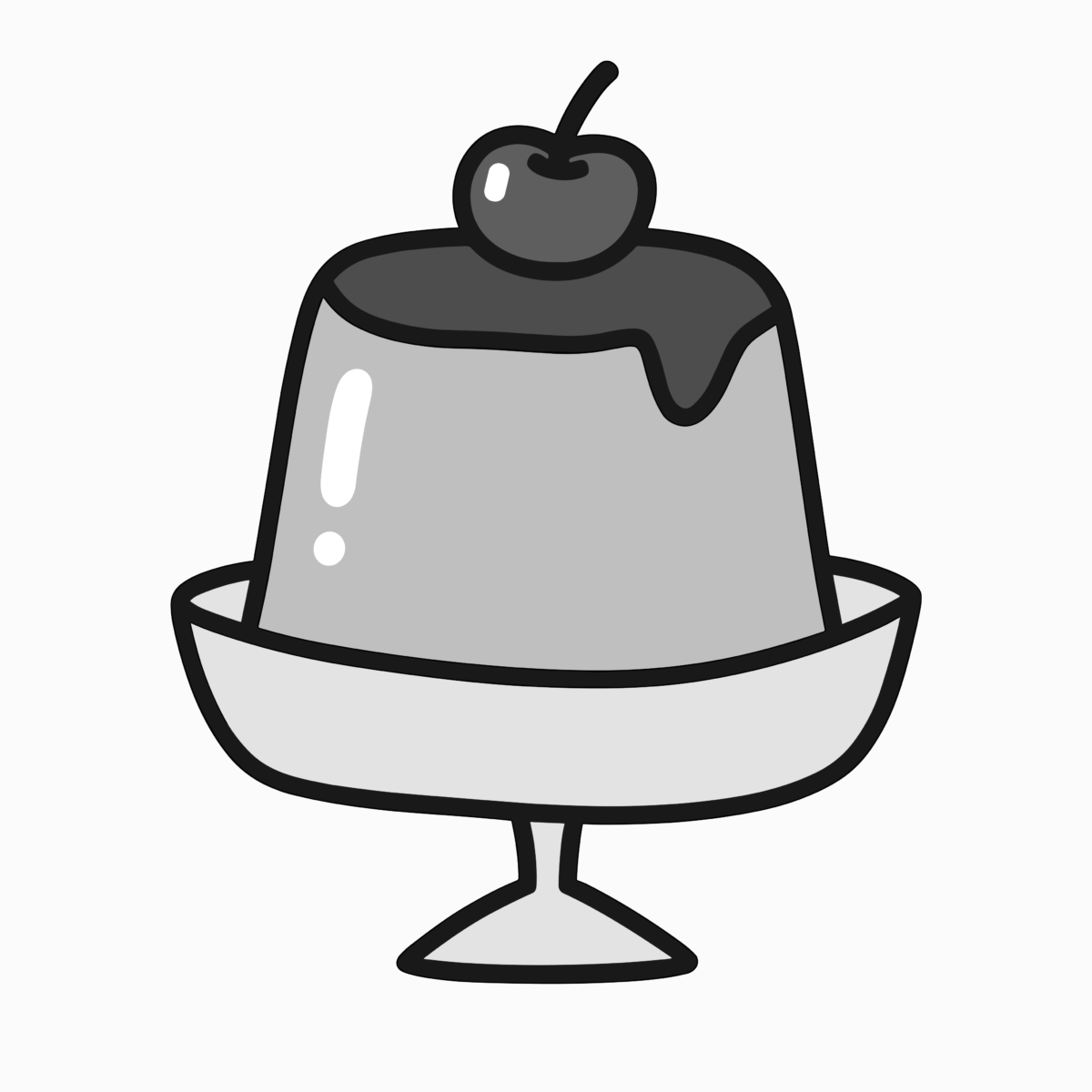 プリン（さくらんぼつき）のイラスト無料ダウンロード（モノクロ）