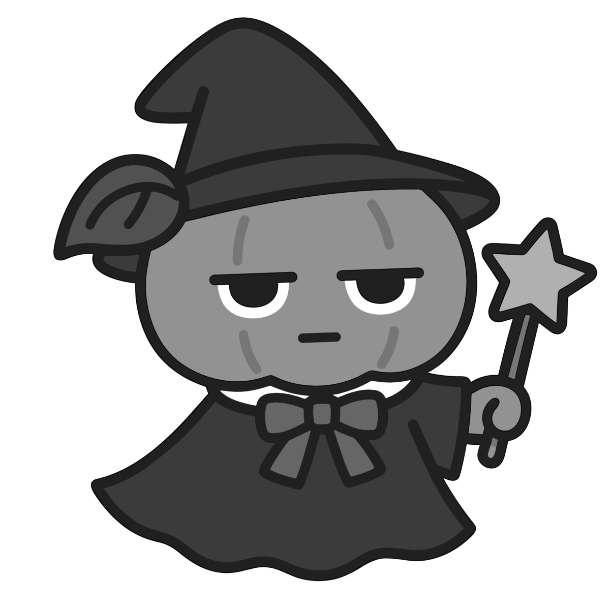かわいい かぼちゃの魔法使いのイラスト無料ダウンロード（モノクロ）