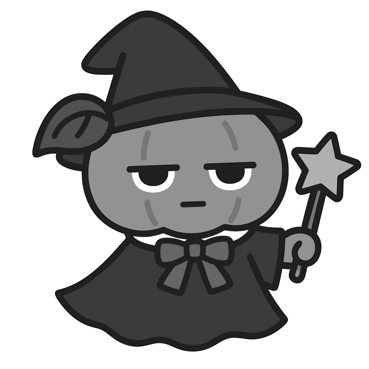 かわいい かぼちゃの魔法使いのイラスト無料ダウンロード（モノクロ）