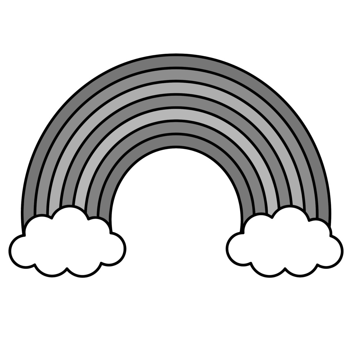 虹と雲のイラスト無料ダウンロード（モノクロ）