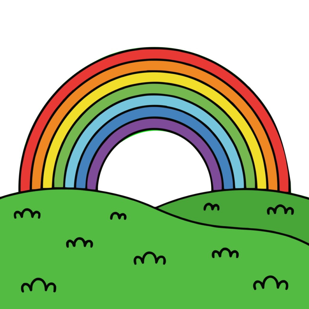 丘の上にかかる虹のイラスト無料ダウンロード（カラー）