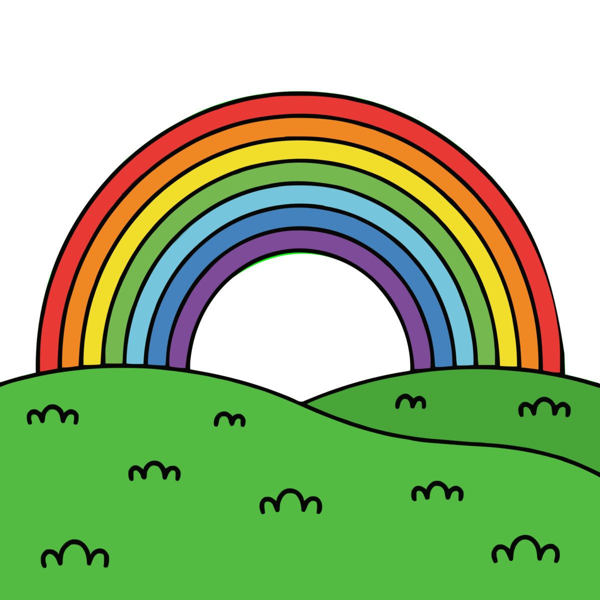 丘の上にかかる虹のイラスト無料ダウンロード（カラー）