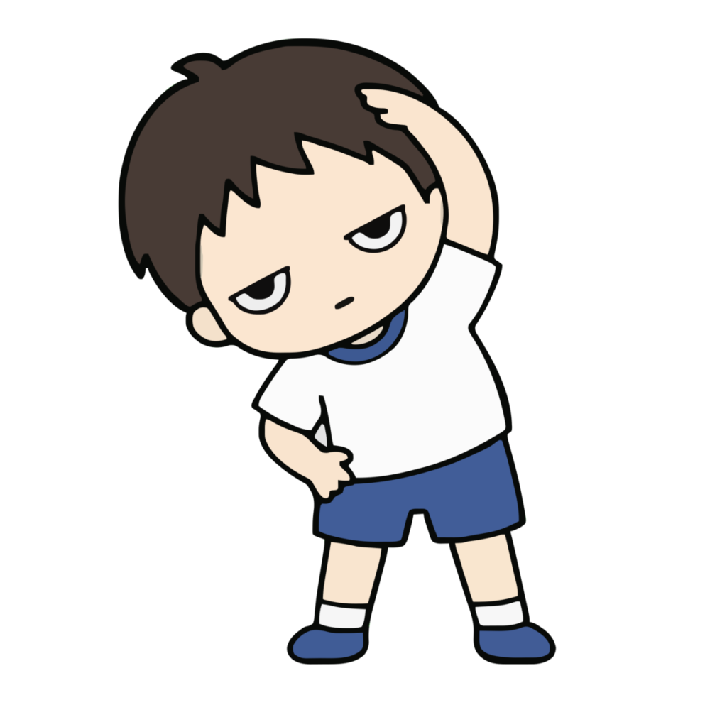 ラジオ体操をする子どものかわいいイラスト（夏）（カラー）