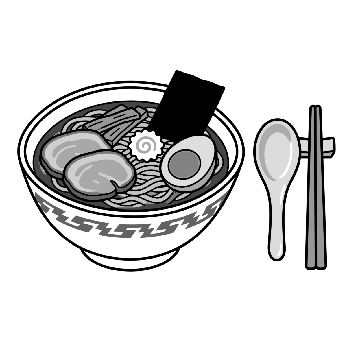 ラーメンのイラスト無料ダウンロード（モノクロ）