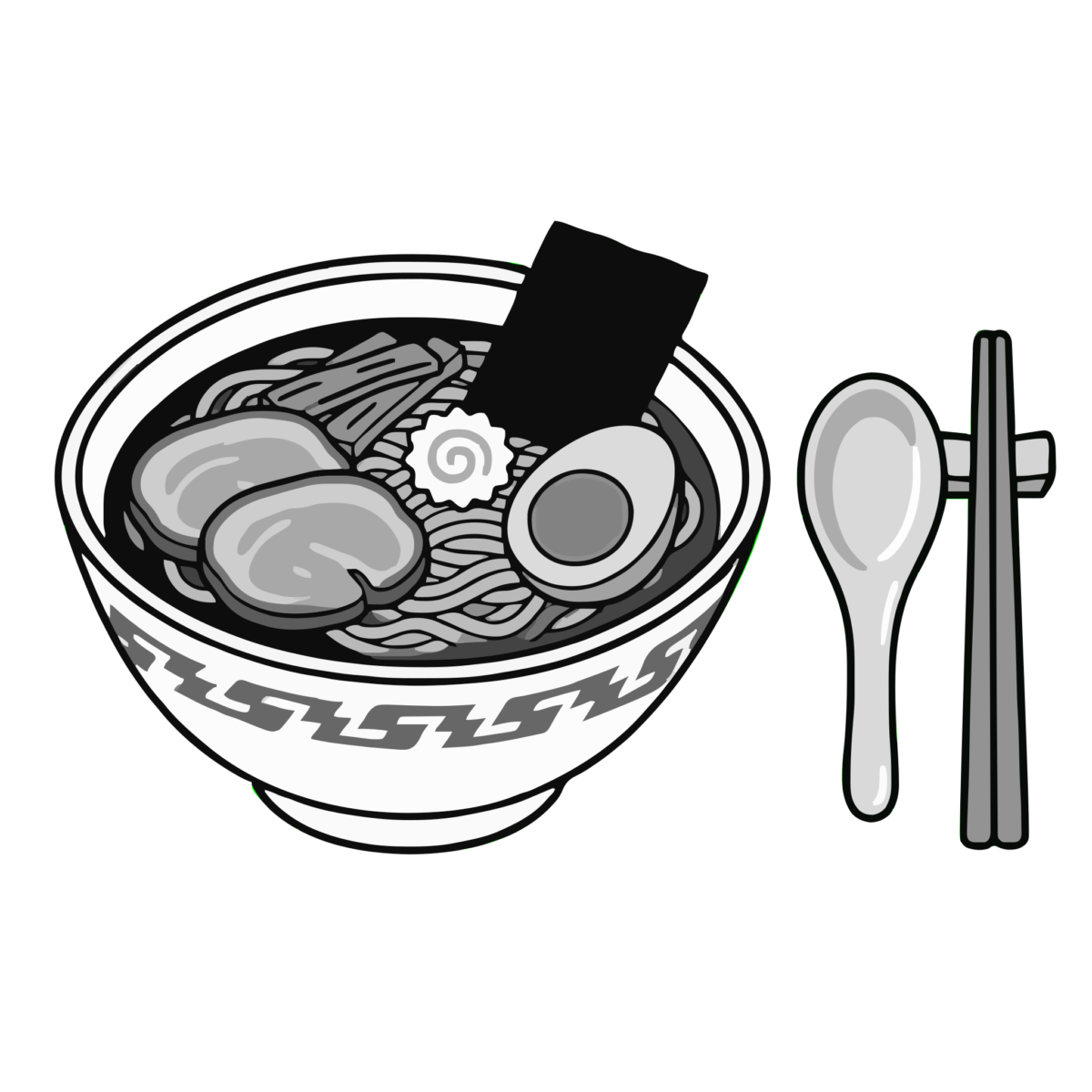 ラーメンのイラスト無料ダウンロード（モノクロ）
