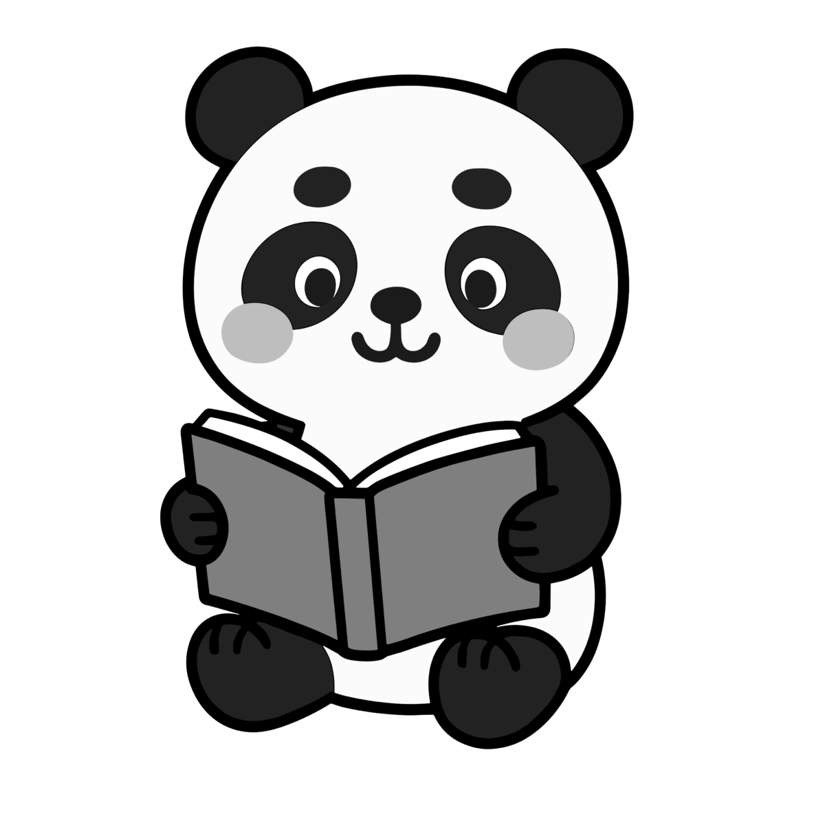 絵本を読むパンダのイラスト無料ダウンロード(モノクロ)