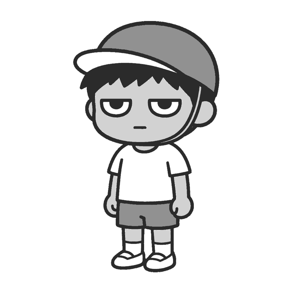 赤白帽をかぶった子どものイラスト（モノクロ）