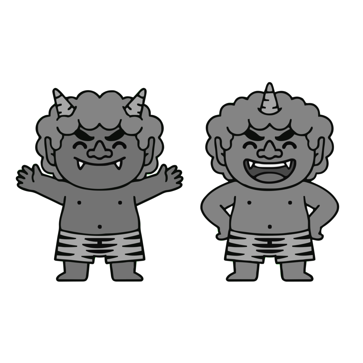 赤鬼と青鬼（全身）のイラスト無料ダウンロード（モノクロ）