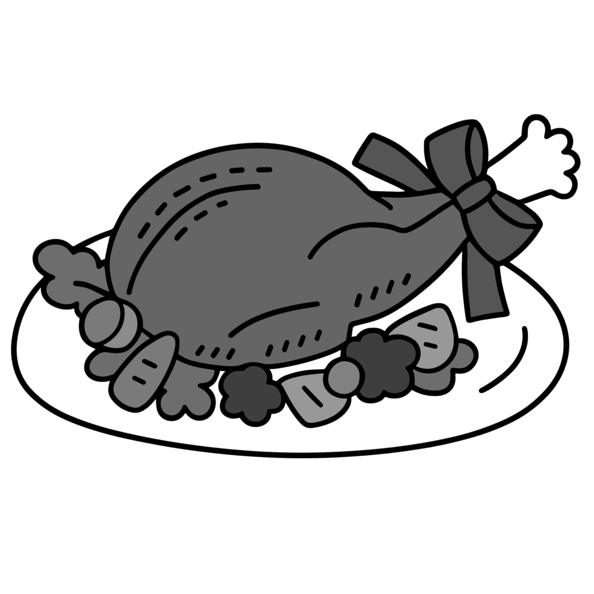 ローストチキンのイラスト無料ダウンロード（モノクロ）