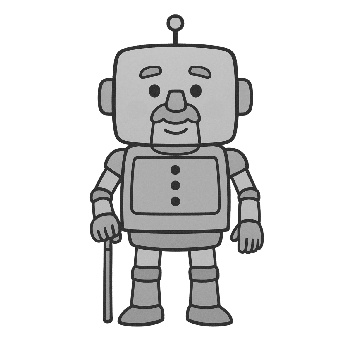 ロボットおじいちゃんのイラスト無料ダウンロード（モノクロ）