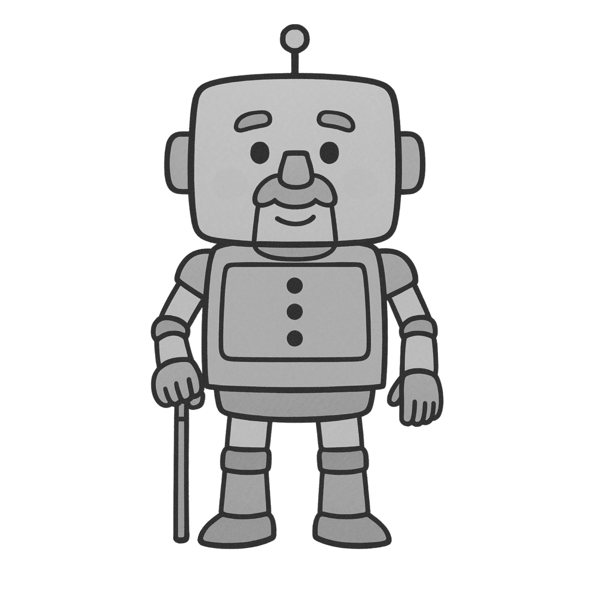 ロボットおじいちゃんのイラスト無料ダウンロード（モノクロ）