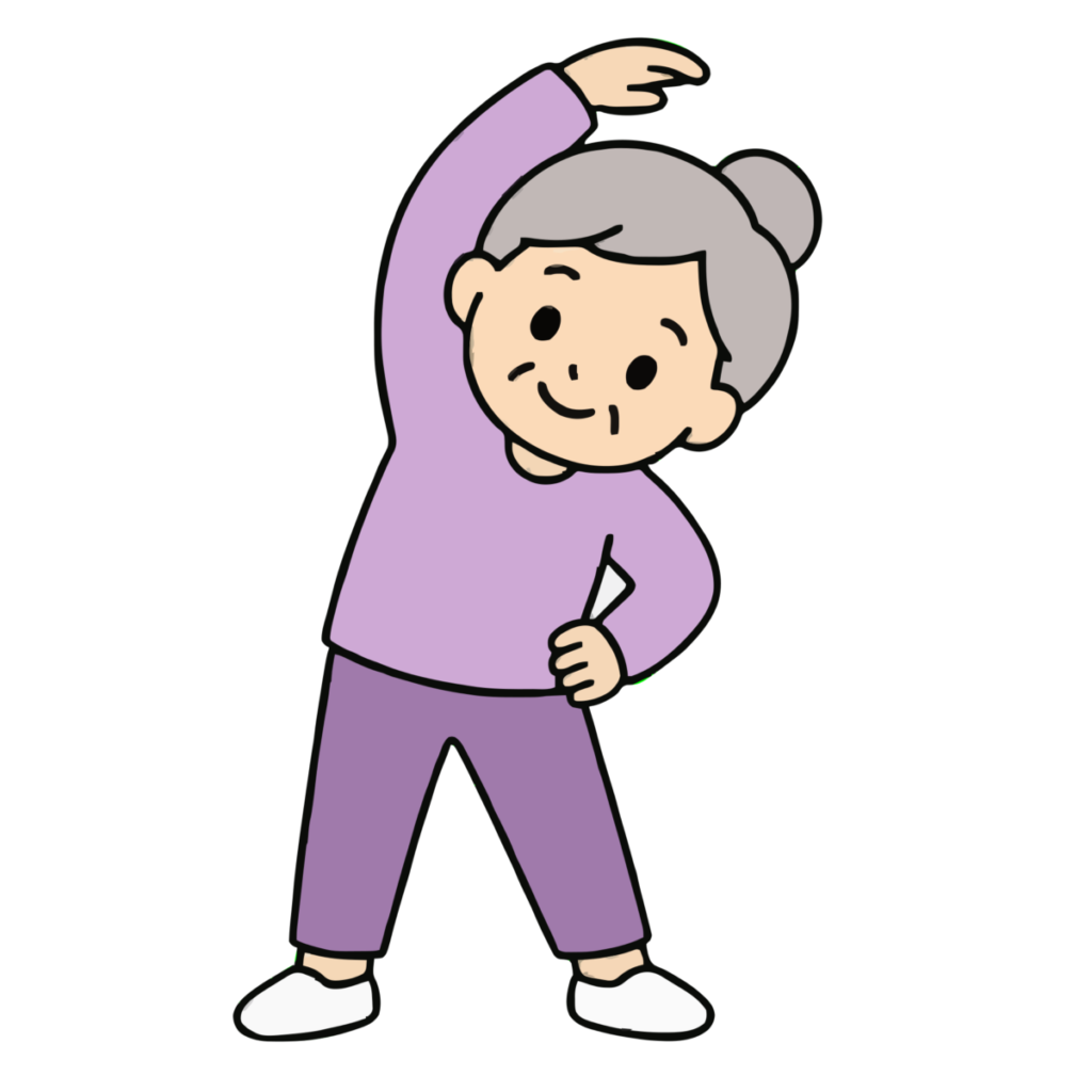 体操をするおばあさんのかわいいイラスト（カラー）