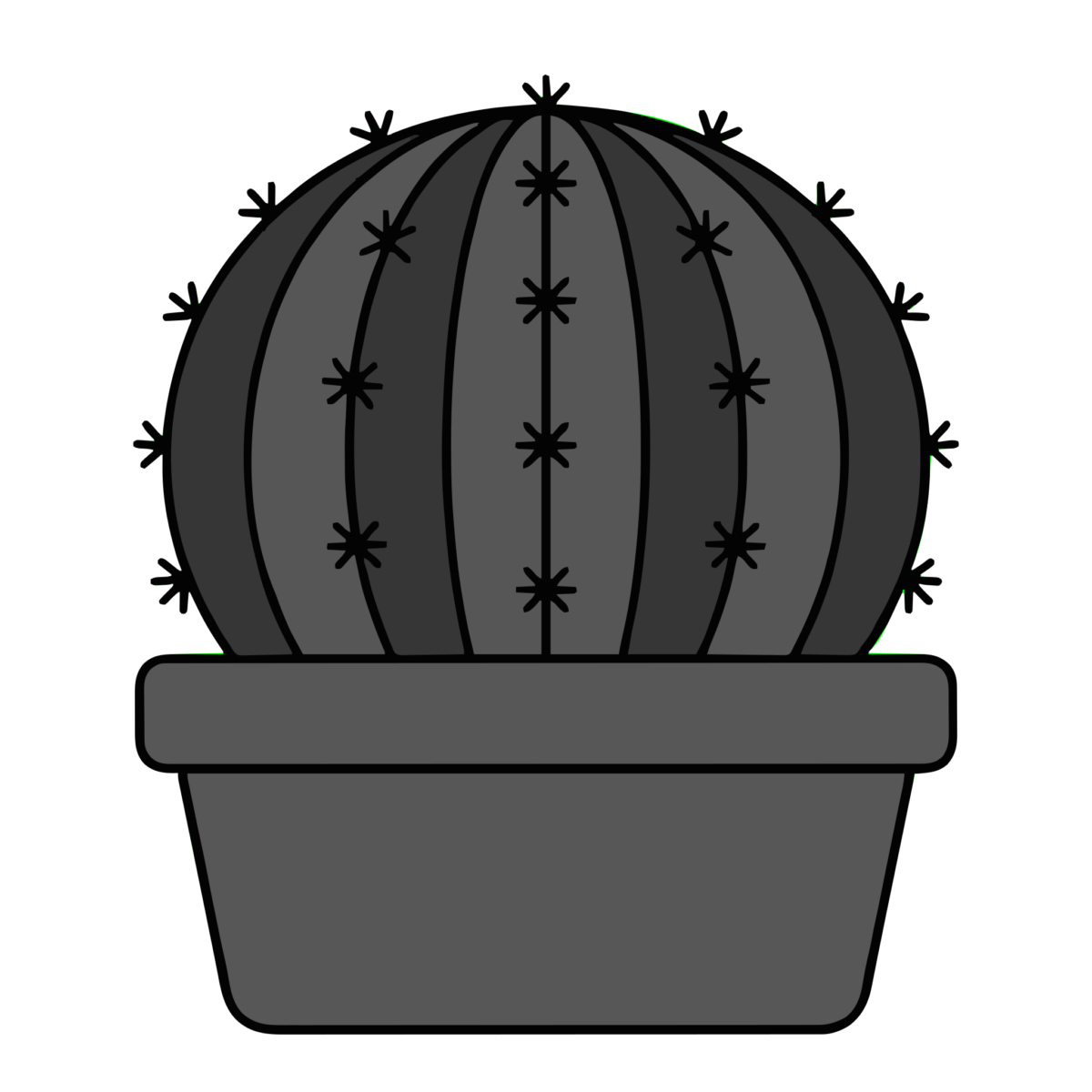 サボテンの鉢植えのイラスト無料ダウンロード（モノクロ）