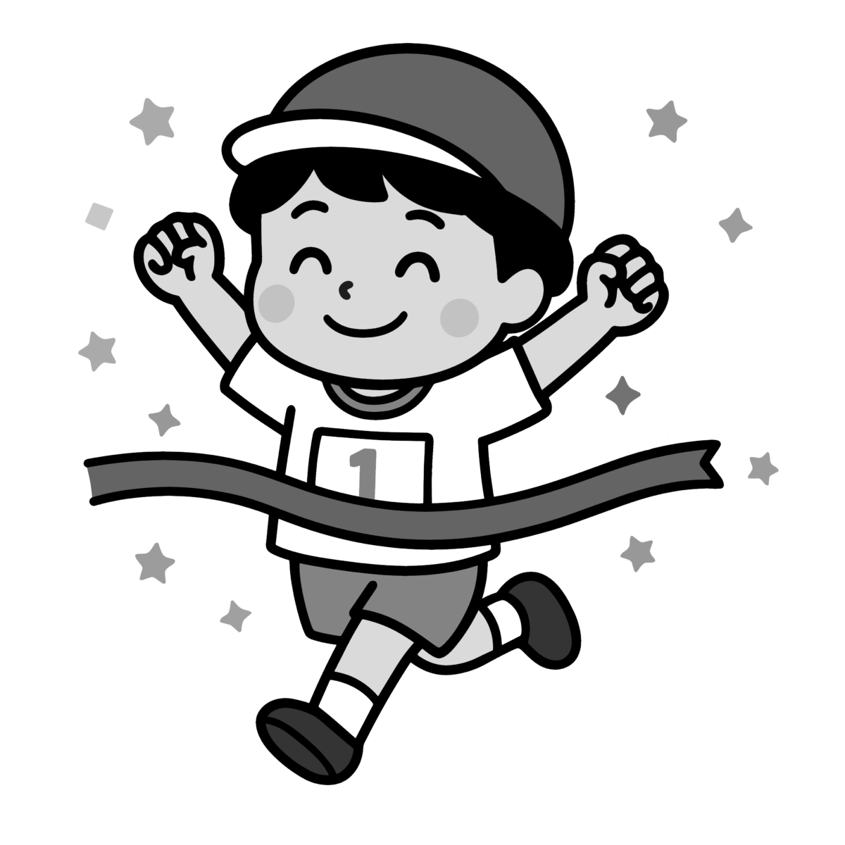 男の子園児のかけっこのイラスト無料ダウンロード（モノクロ）