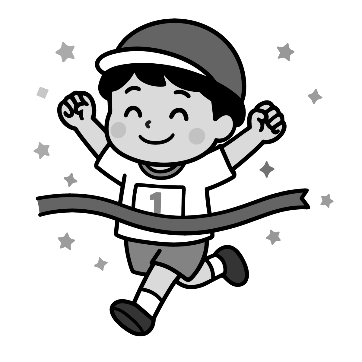 男の子園児のかけっこのイラスト無料ダウンロード（モノクロ）