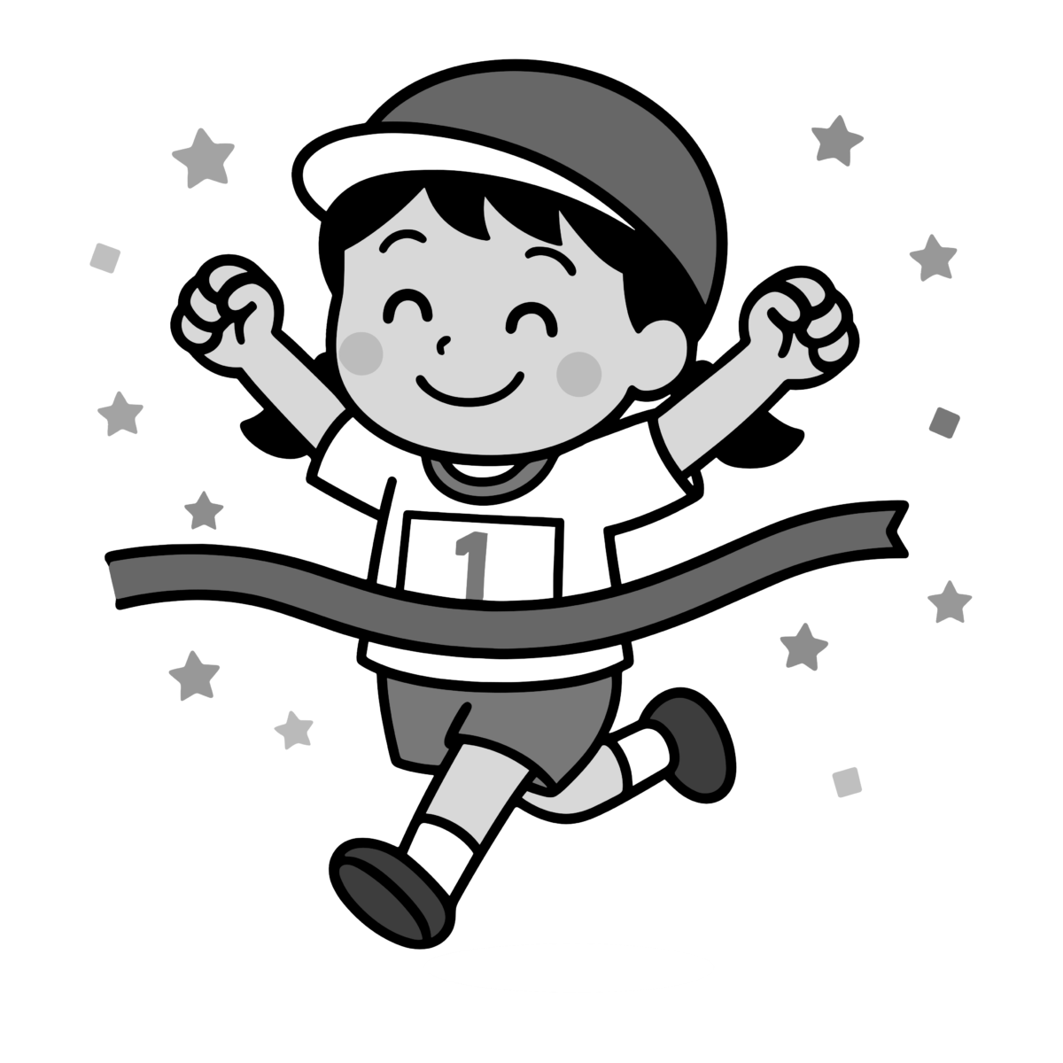 女の子園児のかけっこのイラスト無料ダウンロード（モノクロ）