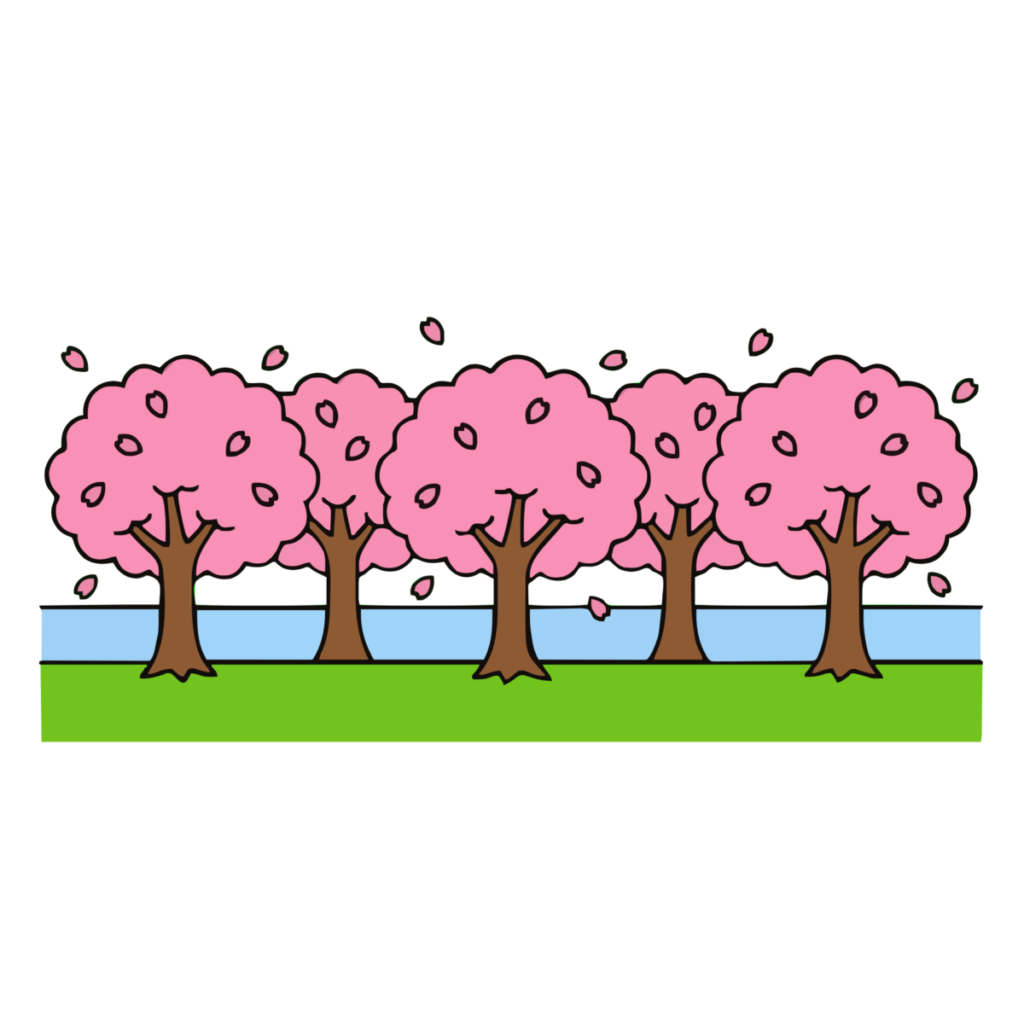 桜並木のイラスト無料ダウンロード（カラー）