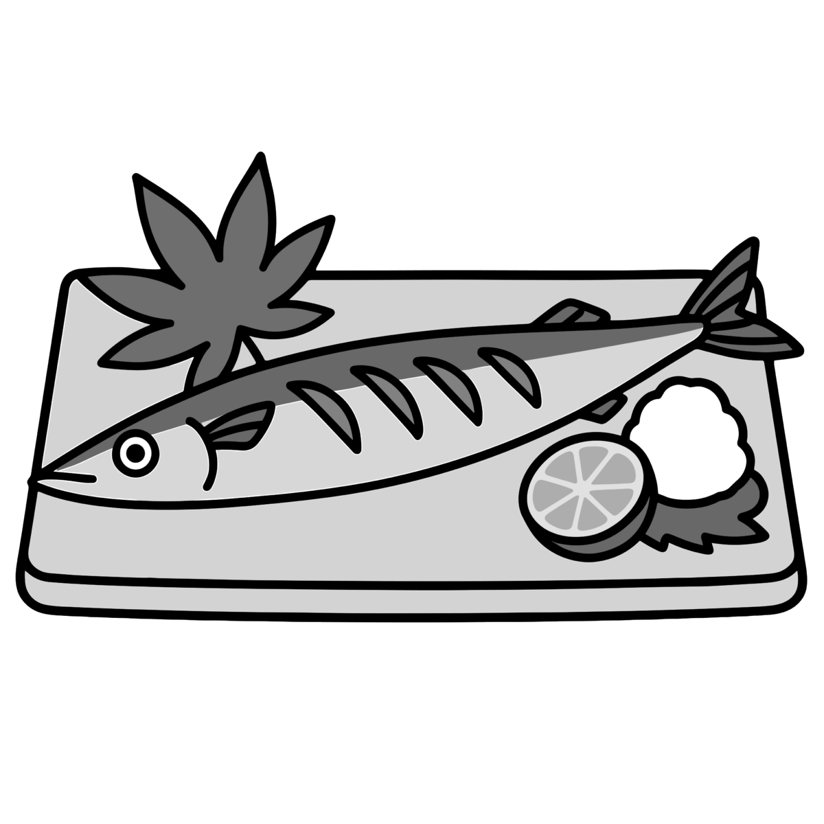 秋刀魚の塩焼きのイラスト無料ダウンロード(モノクロ)