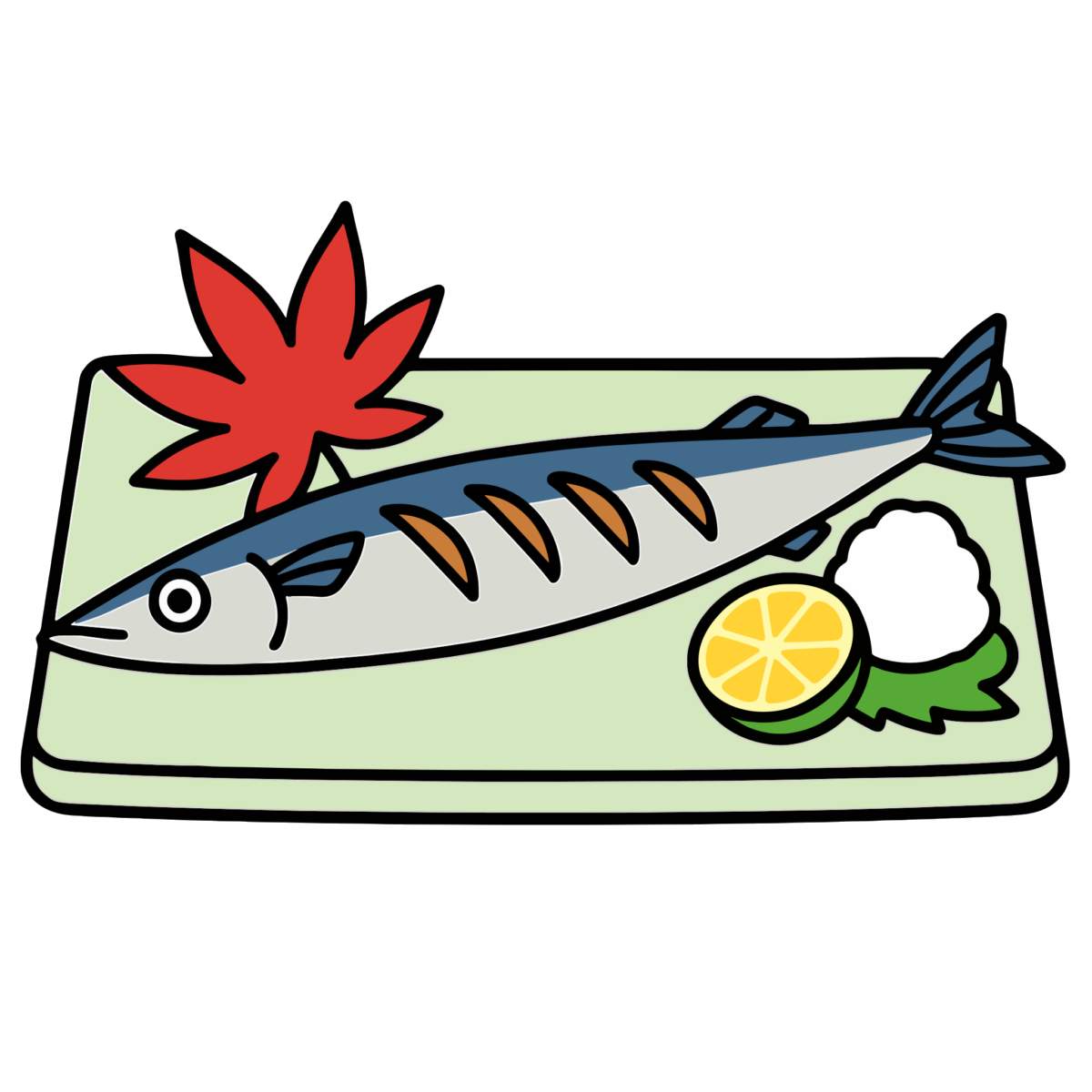 秋刀魚の塩焼きのイラスト無料ダウンロード(カラー)
