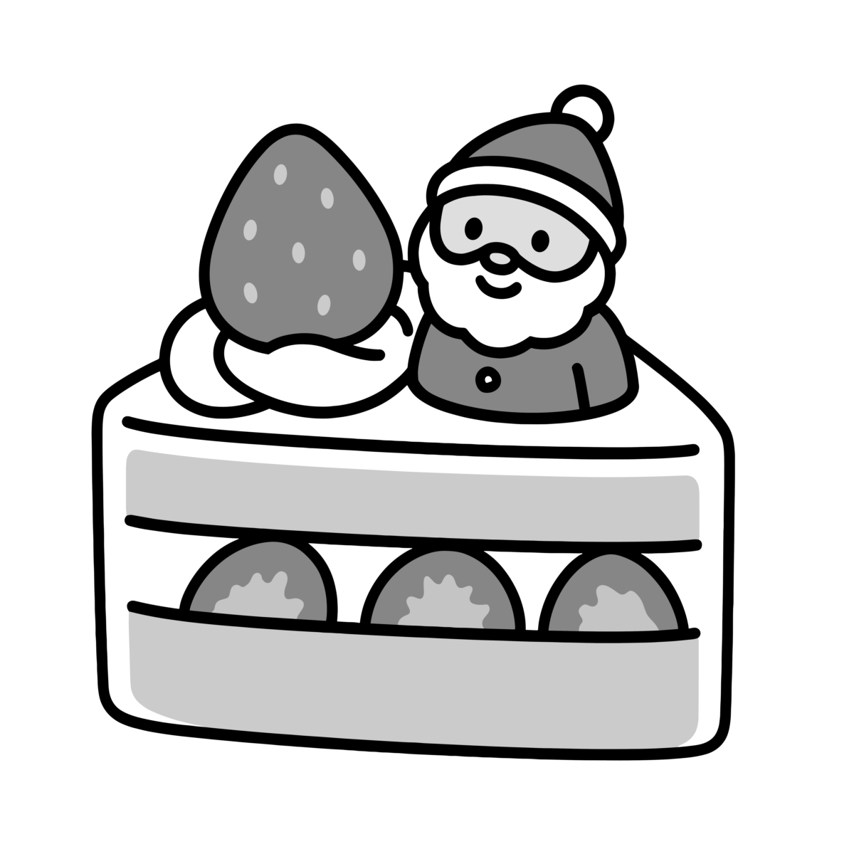 サンタケーキのイラスト無料ダウンロード（モノクロ）