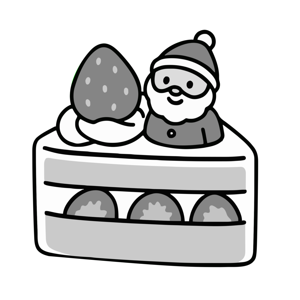 サンタケーキのイラスト無料ダウンロード（モノクロ）