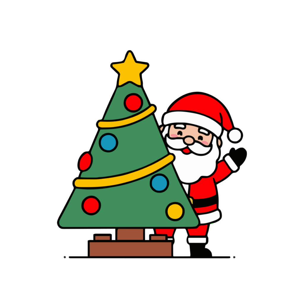 サンタクロースとクリスマスツリーのイラスト無料ダウンロード（カラー）