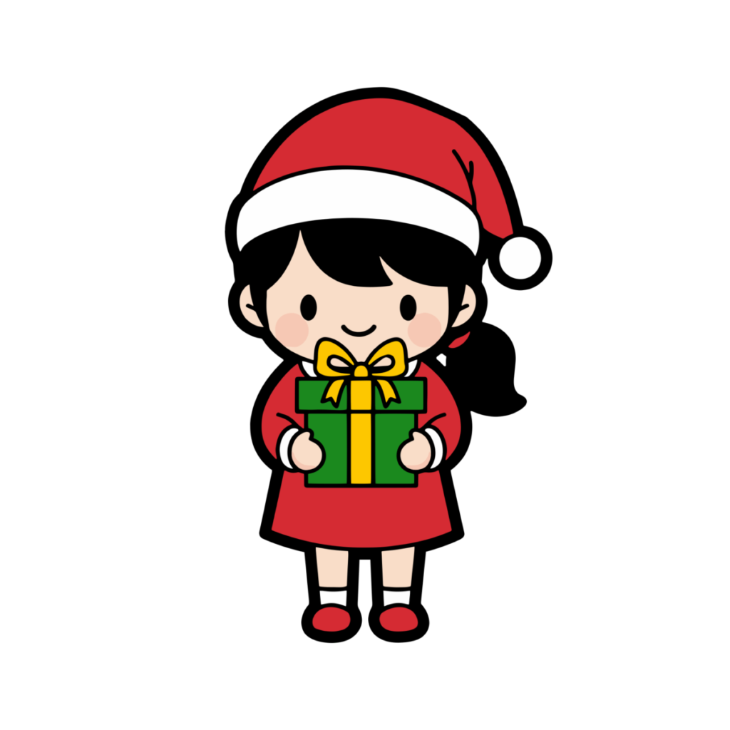 サンタ衣装の女の子（全身）のイラスト無料ダウンロード（カラー）