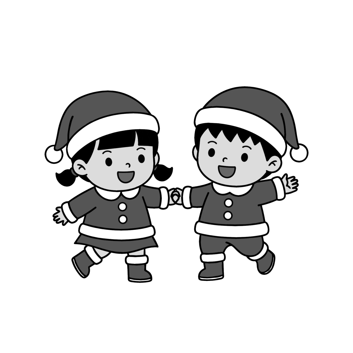 サンタ服の園児のイラスト無料ダウンロード(モノクロ)