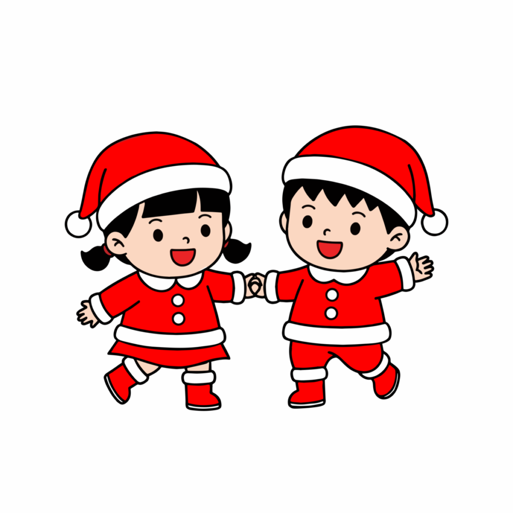 サンタ服の園児のイラスト無料ダウンロード（カラー）