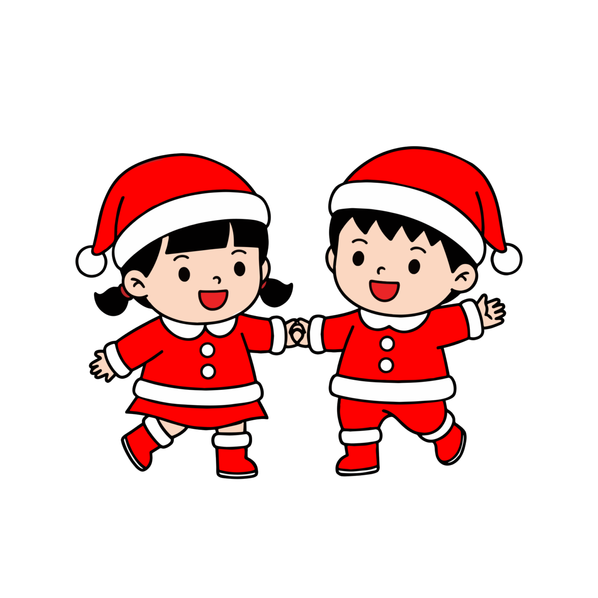 サンタ服の園児のイラスト無料ダウンロード(カラー)