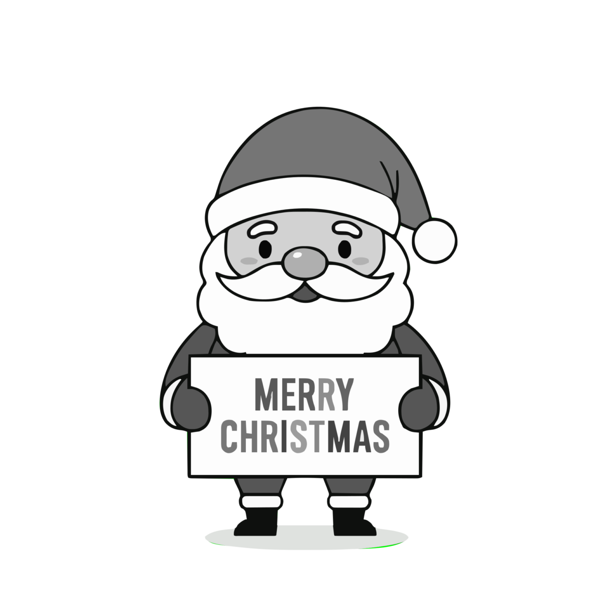 サンタクロースのメリークリスマスのイラスト無料ダウンロード（モノクロ）