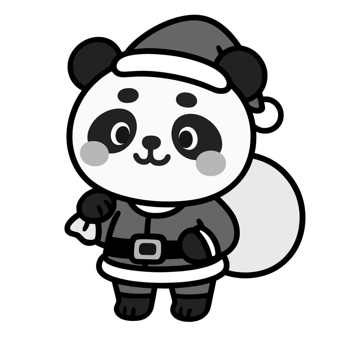 サンタクロースの衣装を着たパンダのイラスト無料ダウンロード（モノクロ）