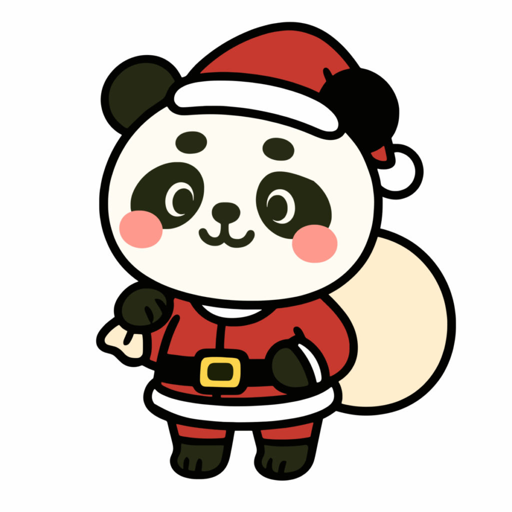 サンタクロースの衣装を着たパンダのイラスト無料ダウンロード（カラー）