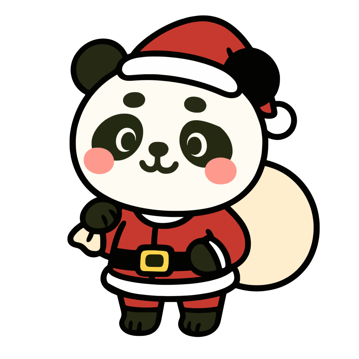 サンタクロースの衣装を着たパンダのイラスト無料ダウンロード（カラー）