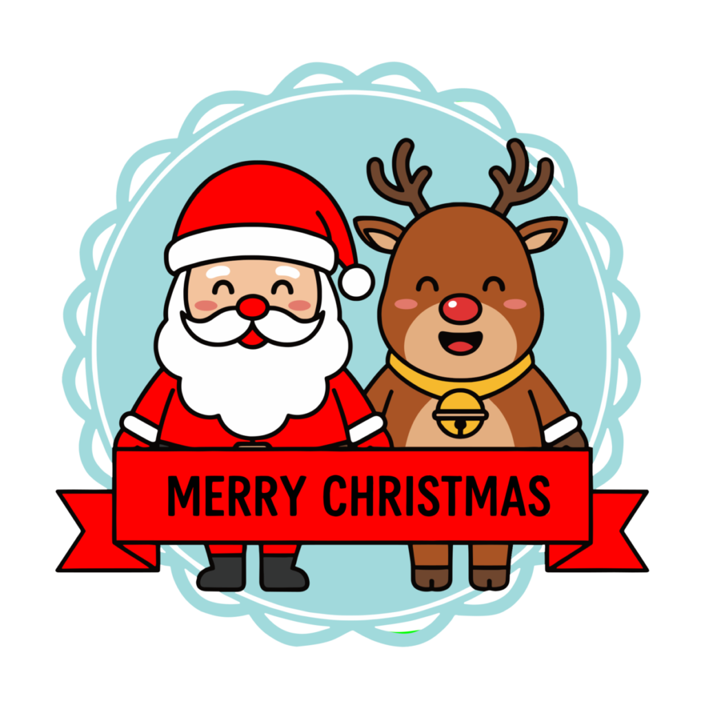 サンタとトナカイのメリークリスマスのイラスト無料ダウンロード（カラー）